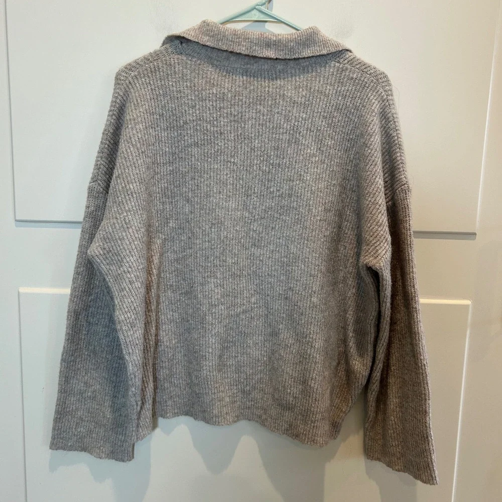 Women‎ Sweater Knit Collared Pullover Long Sleeve Blush Beige Size M Soft Cozy